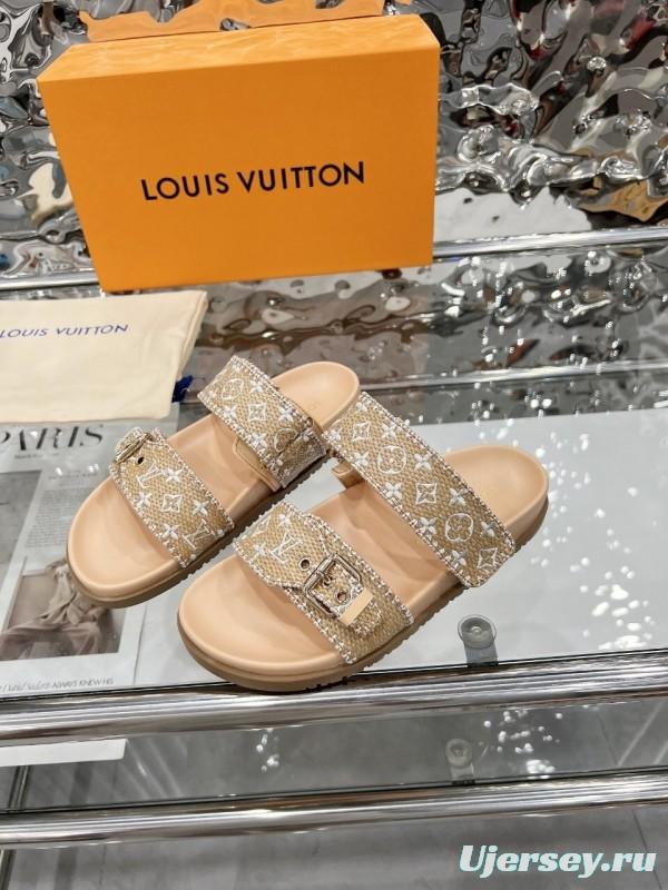 Louis Vuitton 2025 Spring/Summer New Slippers with Embroidered Design and 4cm Platform - LY00250