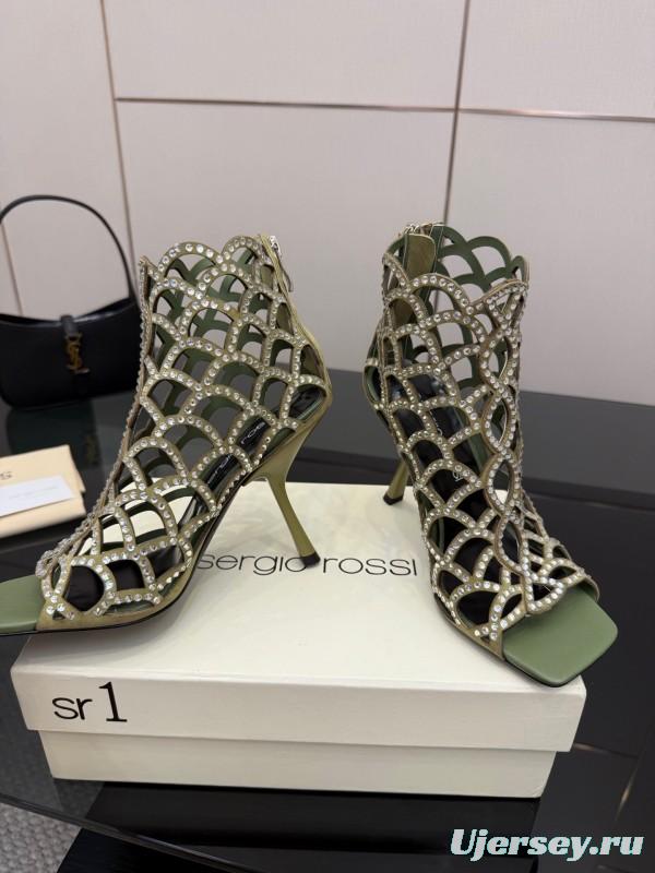 Sergio Rossi Mermaid Sandals 2025 SS Collection Elegant Fishnet High Heels - KFY00470