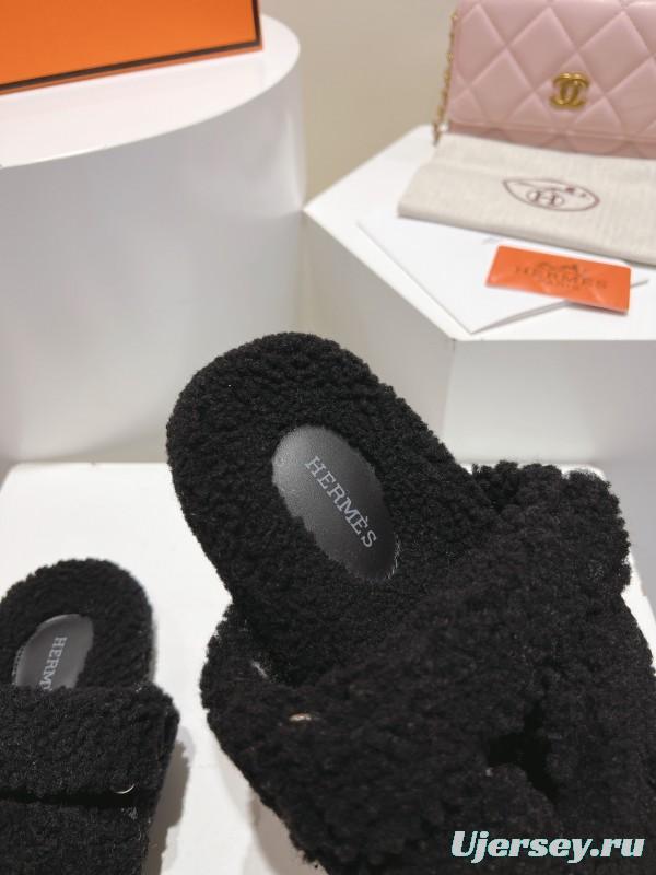 H Full Straight Hair Particle Fur Slippers - LY00300