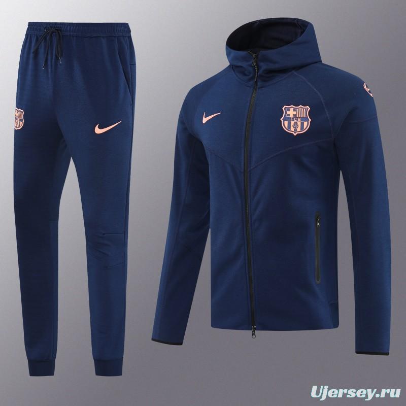25/26 Barcelona 01 Royal Blue Hoodie Full Zipper Jacket+Long Pants