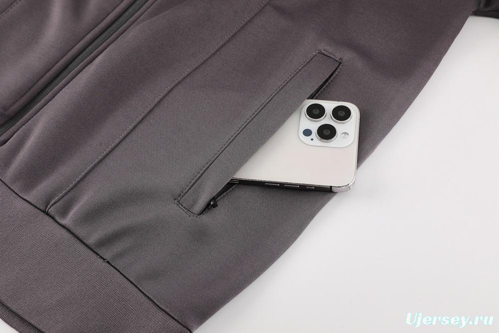 25/26 Real Madrid Light Grey Full Zipper Jacket+Long Pants