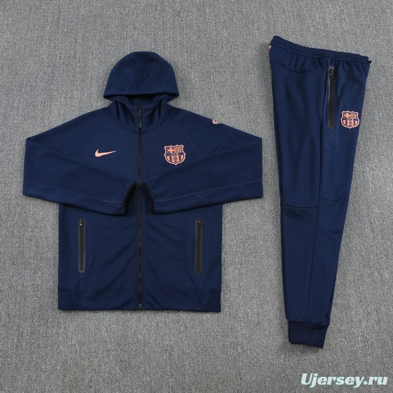 25/26 Barcelona 01 Royal Blue Hoodie Full Zipper Jacket+Long Pants