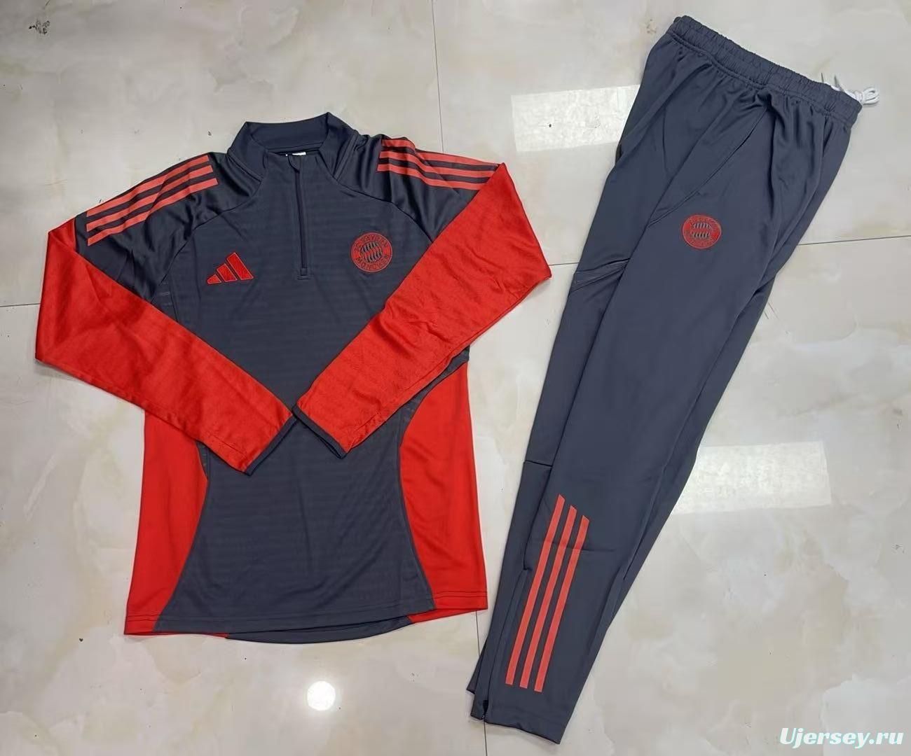 25/26 Bayern Munich Grey with Red Color Block Half Zipper Jacket Tracksuit +Long Pants