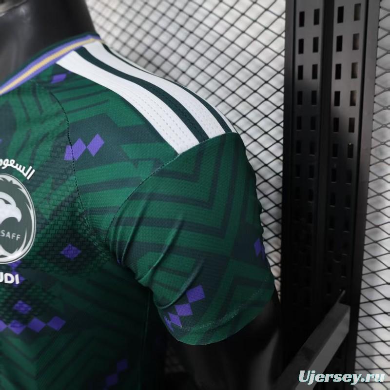 Player Version 2026 Saudi Arabia Home Green with Geometric Diamond Pattern Jersey