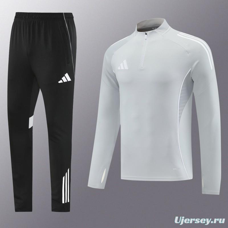 25/26  Adidas Light Grey Full zipper Jacket Tracksuit+ long pants