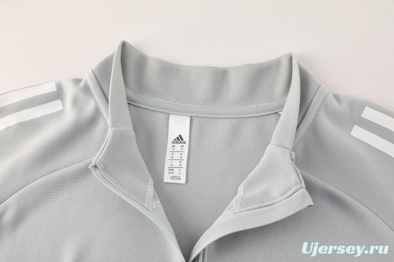 25/26  Adidas Light Grey Full zipper Jacket Tracksuit+ long pants