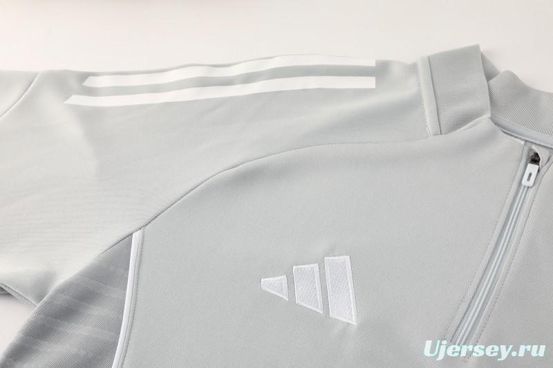 25/26  Adidas Light Grey Full zipper Jacket Tracksuit+ long pants