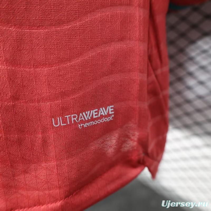 Player Version 2026 Portugal Home Long Sleeve Red with Horizontal Wave Pattern Jersey