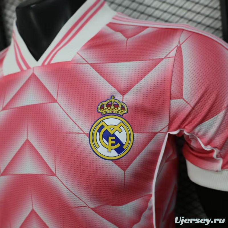 Player Version 1988/89 Real Madrid Third Pink with Geometric Chevron Pattern Jersey