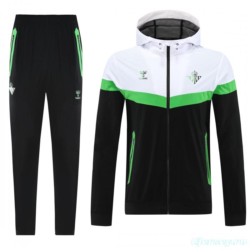 25/26 Real Betis White Black Green  Full zipper Jacket Tracksuit+ long pants