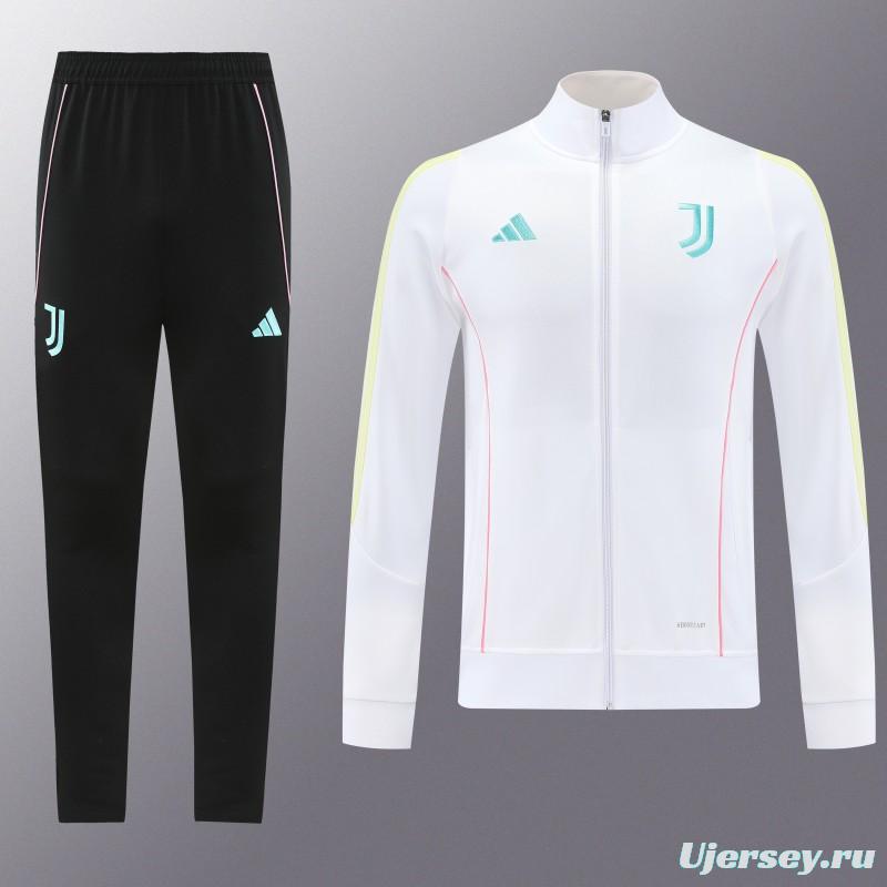 25/26  Juventus White  Full zipper Jacket Tracksuit+ long pants
