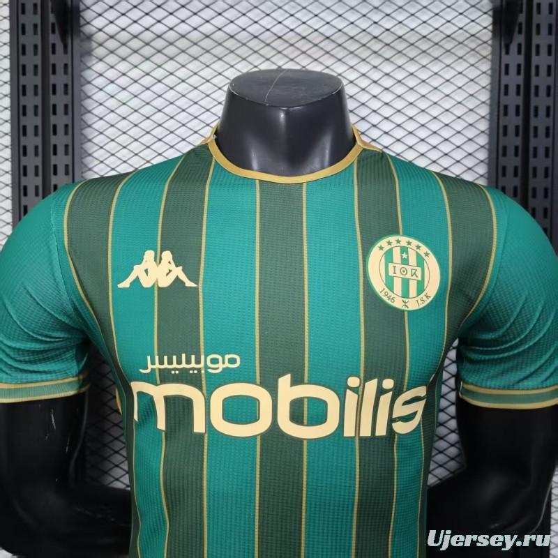 25/26 Player Version  JS Kabylie Home Green Yellow Vertical Stripes Jersey