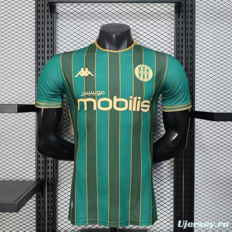 25/26 Player Version  JS Kabylie Home Green Yellow Vertical Stripes Jersey