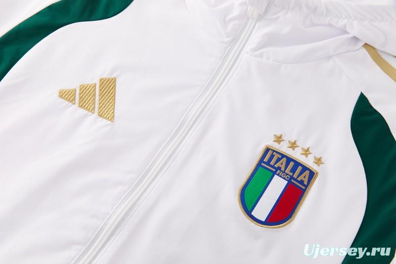2026 Italy White Hoodie Full Zipper Windbreaker + Long Pants