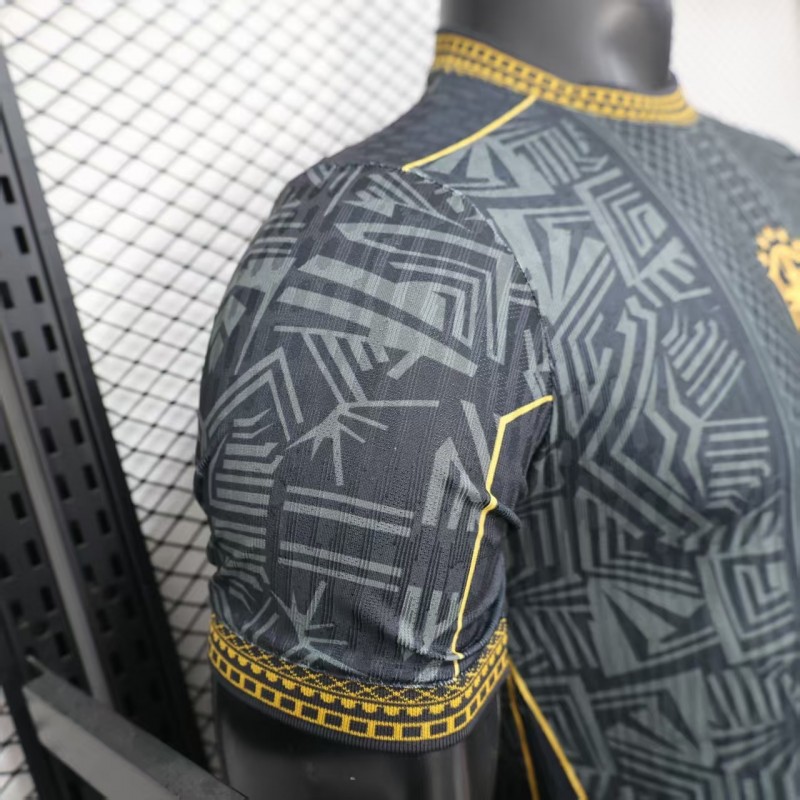 2026 Player Version Brazil Black with Gold Geometric Tribal Pattern Jersey