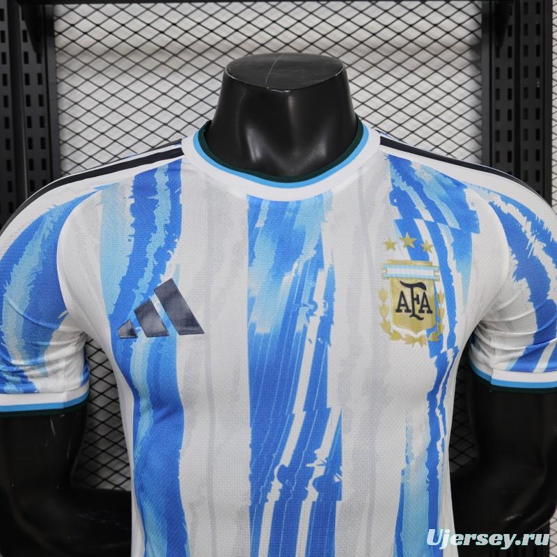 2026 Player Version Argentina White and Light Blue with Brushstroke Stripes Jersey
