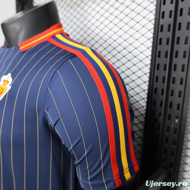 2026 Player Version Spain Navy Blue with Thin Yellow Pinstripes Jersey