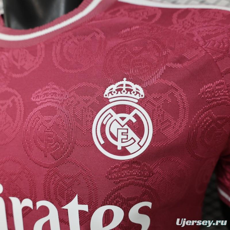 25/26  Player Version Real Madrid Third Dark Pink with all-over embossed crest pattern Jersey