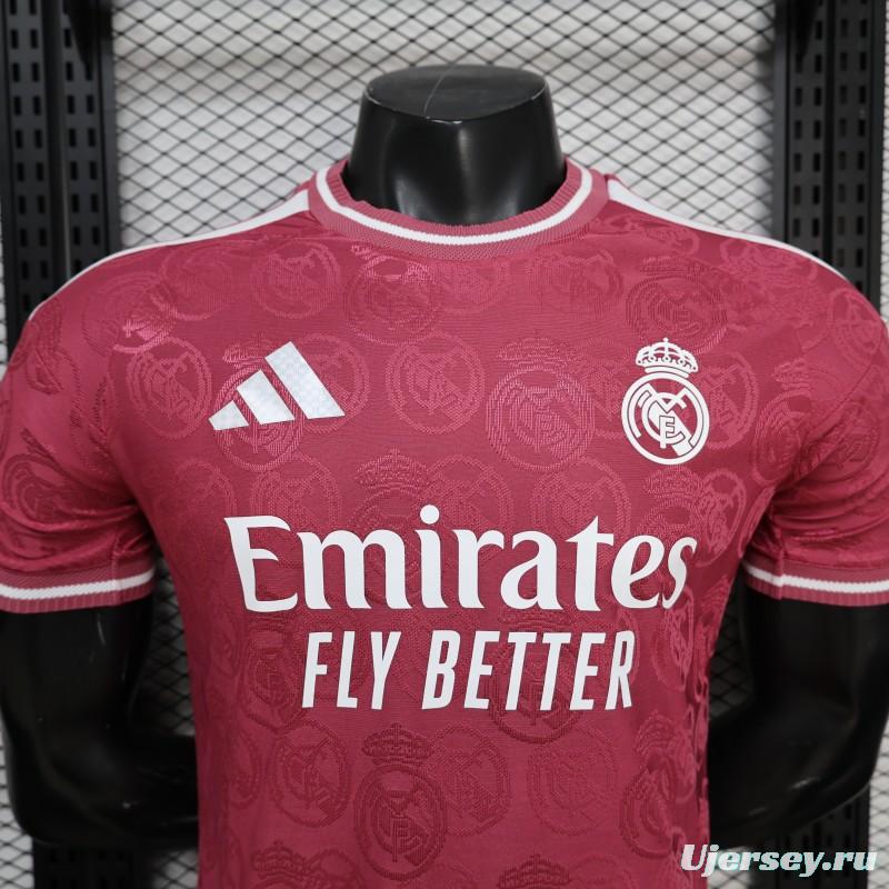 25/26  Player Version Real Madrid Third Dark Pink with all-over embossed crest pattern Jersey