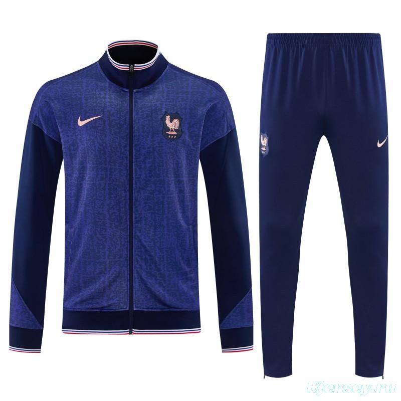 26/27 France Navy Blue Full Zipper Jacket Tracksuit + Long Pants