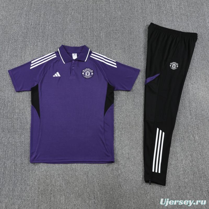 26/27  Manchester United Purple Polo Training Shirt + Long Pants Tracksuit