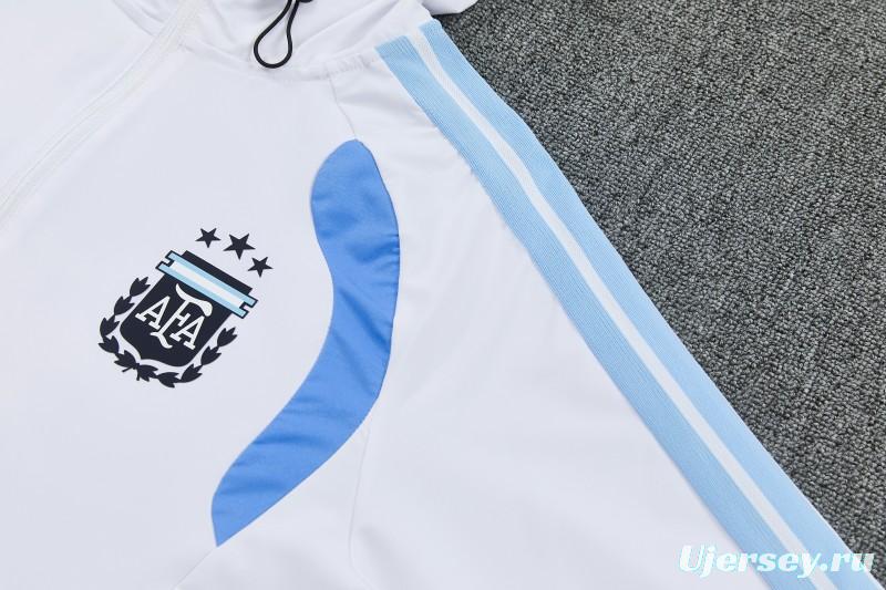26/27 Argentina  White Full Zipper Hooded Jacket Tracksuit + Long Pants