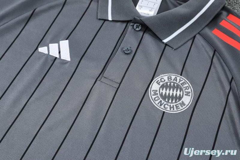 26/27  Bayern Munich Grey Stripes Polo Training Shirt + Long Pants Tracksuit