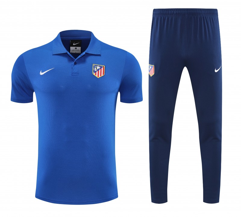 26/27  Atletico Madrid Blue  Polo Training Shirt + Long Pants Tracksuit