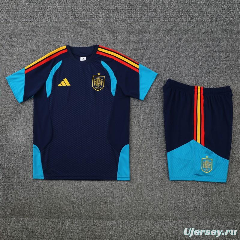 26/27 Spain Navy Blue Short Sleeve+Soccer Shorts
