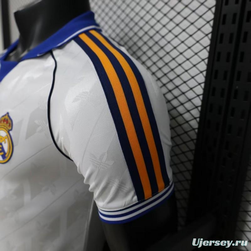 Player Version 26/27 Real Madrid Home White with Blue Collar & Jacquard Pattern Jersey