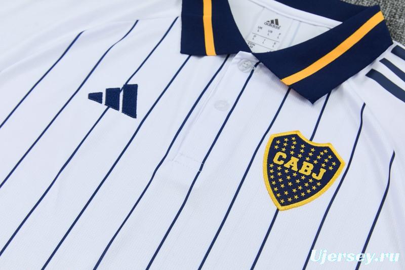 26/27 Boca White Stripes Polo Training Shirt + Long Pants Tracksuit