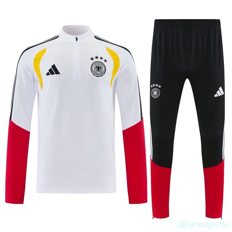 26/27 Germany White Half Zipper Jacket Tracksuit  + Long Pants