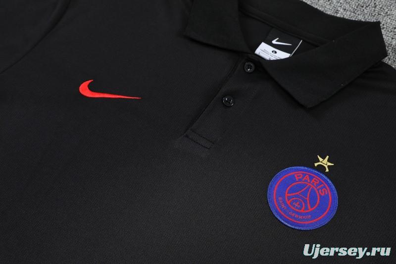 26/27  Paris Black Polo Training Shirt + Long Pants Tracksuit