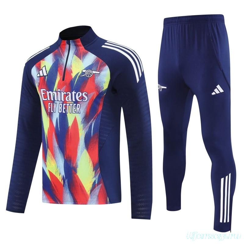 26/27 Arsenal Navy Blue Flame Print Half Zipper Jacket Tracksuit + Long Pants