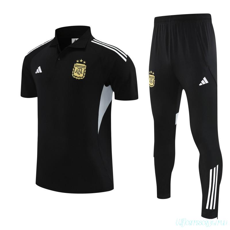 26/27  Argentina Black Polo Training Shirt + Long Pants Tracksuit