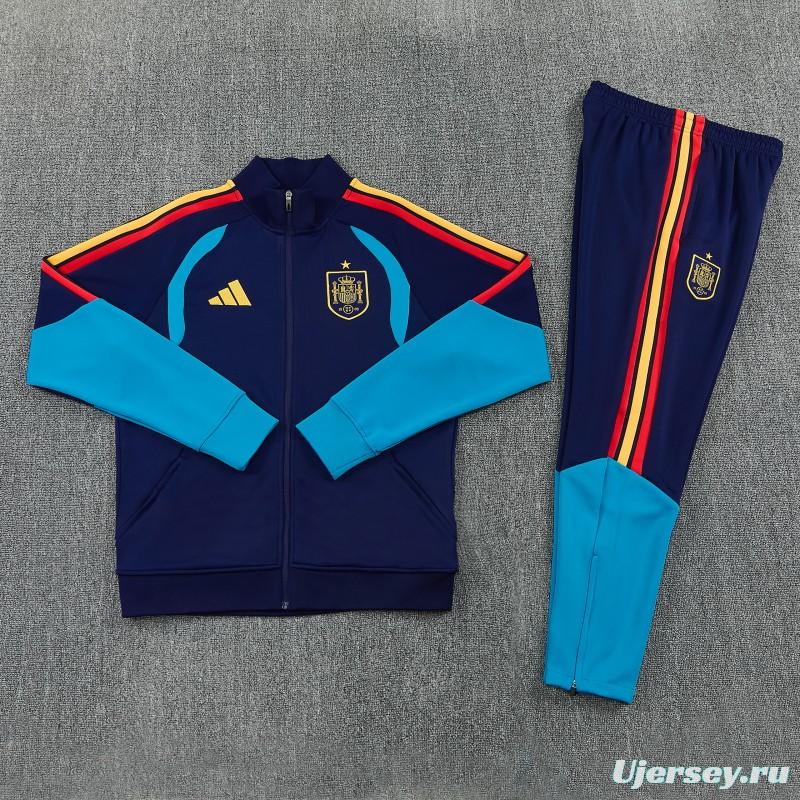 26/27 Spain Navy Blue Full Zipper Jacket Tracksuit + Long Pants