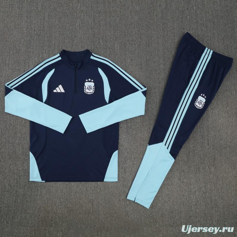 26/27  Argentina Navy Blue  Half  Zipper Jacket Tracksuit + Long Pants