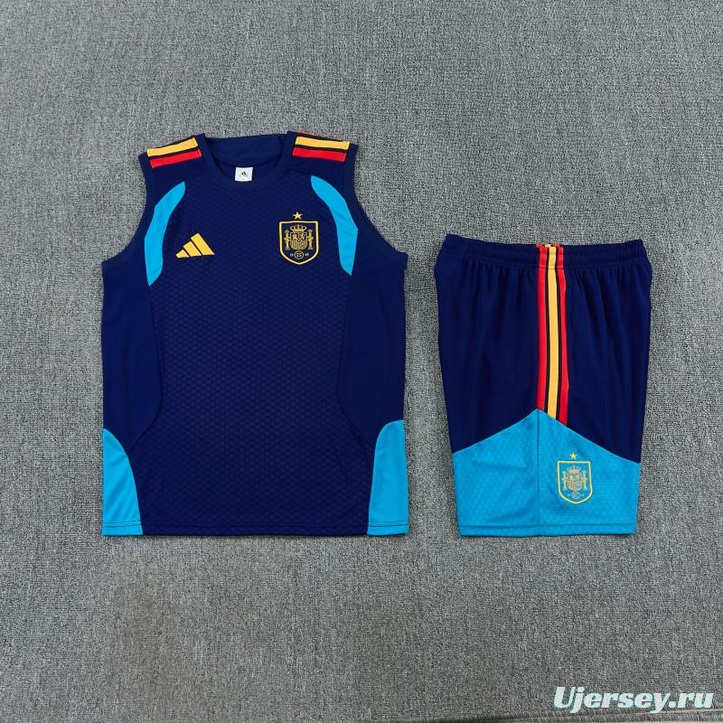 26/27  Spain Navy Blue Sleeveless Training Vest +Shorts Set