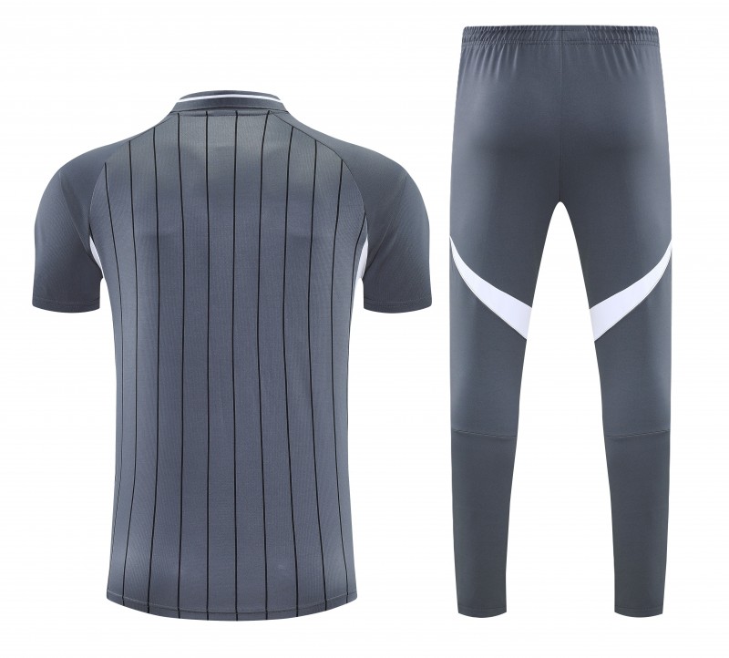 26/27  Bayern Munich Grey Stripes Polo Training Shirt + Long Pants Tracksuit