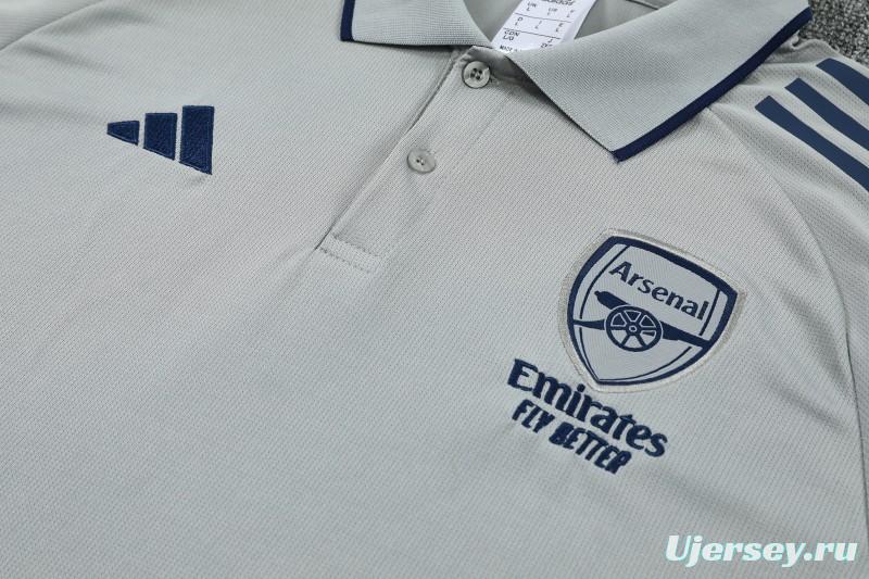 26/27   Arsenal Grey Polo Training Shirt + Long Pants Tracksuit