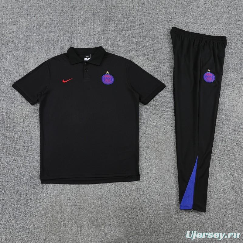 26/27  Paris Black Polo Training Shirt + Long Pants Tracksuit