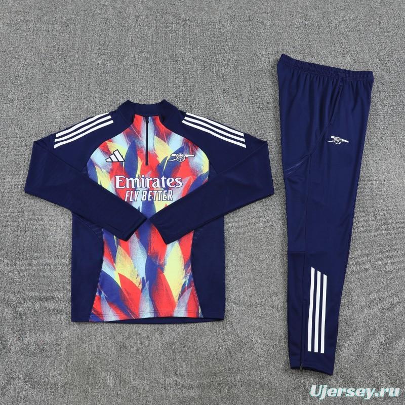 26/27 Arsenal Navy Blue Flame Print Half Zipper Jacket Tracksuit + Long Pants