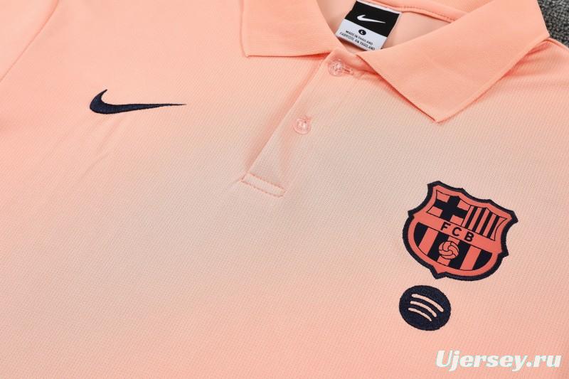 26/27  Barcelona Salmon Pink  Polo Training Shirt + Navy Blue Long Pants Tracksuit