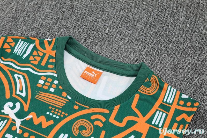25/26 Côte d'Ivoire Green Tribal Print Sleeveless Training Vest +Shorts Set