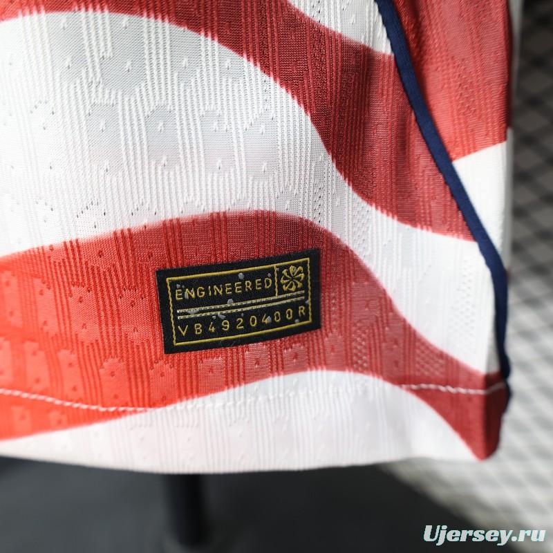 Player Version 2026 USA Home Red & White Stripe  Jersey