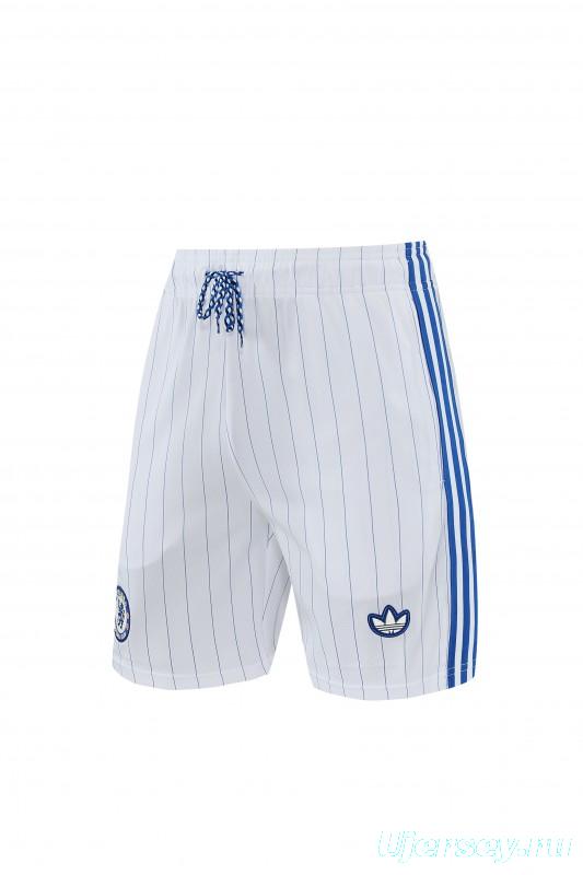26/27 Chelsea FC  Blue  Stripes Short Sleeve+ White Soccer Shorts