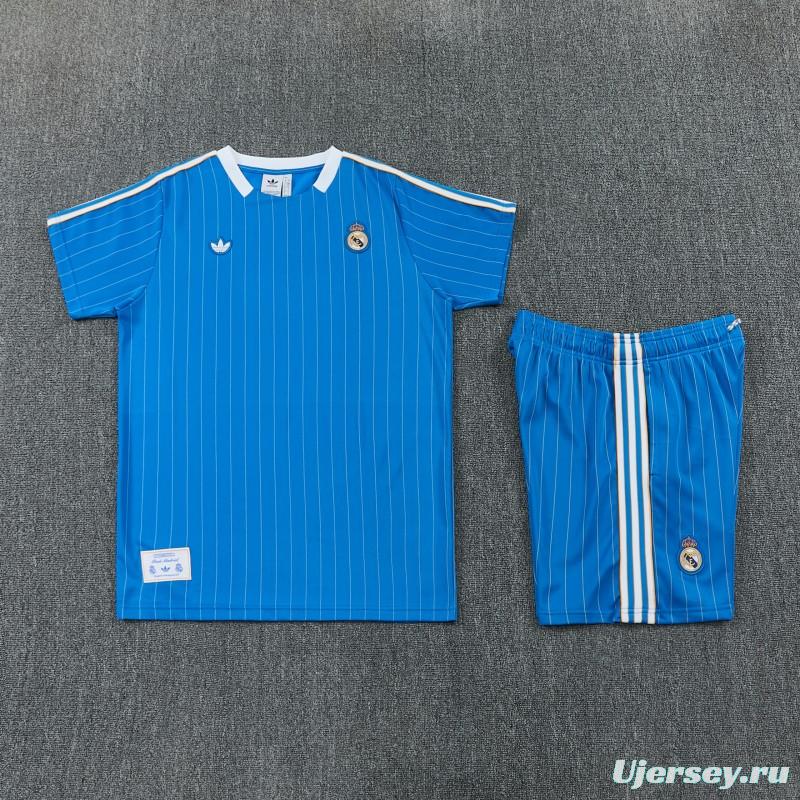 26/27 Real Madrid  Blue Pinstripe  Short Sleeve+Soccer Shorts
