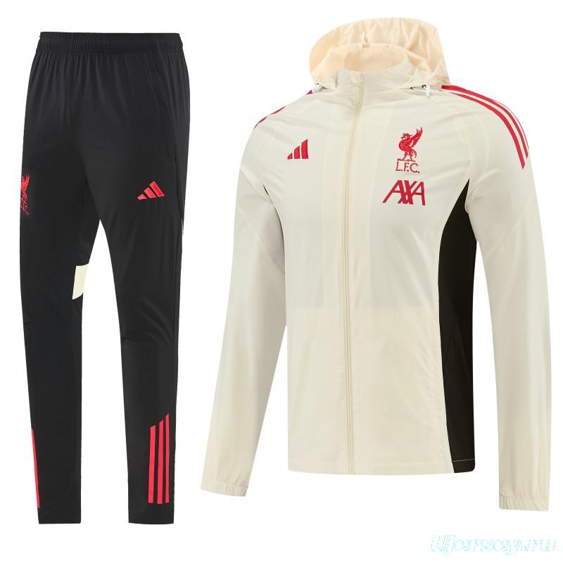 26/27 Liverpool Cream Full Zipper Hooded Jacket Tracksuit + Black Long Pants