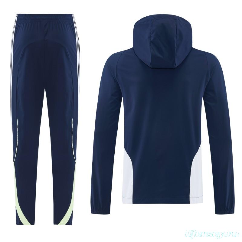 26/27 Real Madrid Navy Blue Full Zipper Hooded Windbreaker Tracksuit + Long Pants