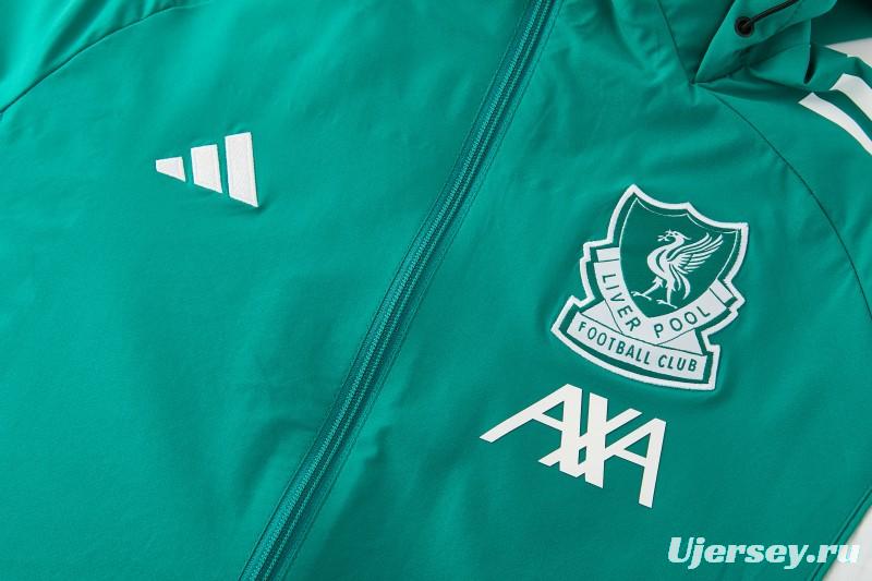 26/27 Liverpool Green Full Zipper Hooded Jacket Tracksuit + Black Long Pants